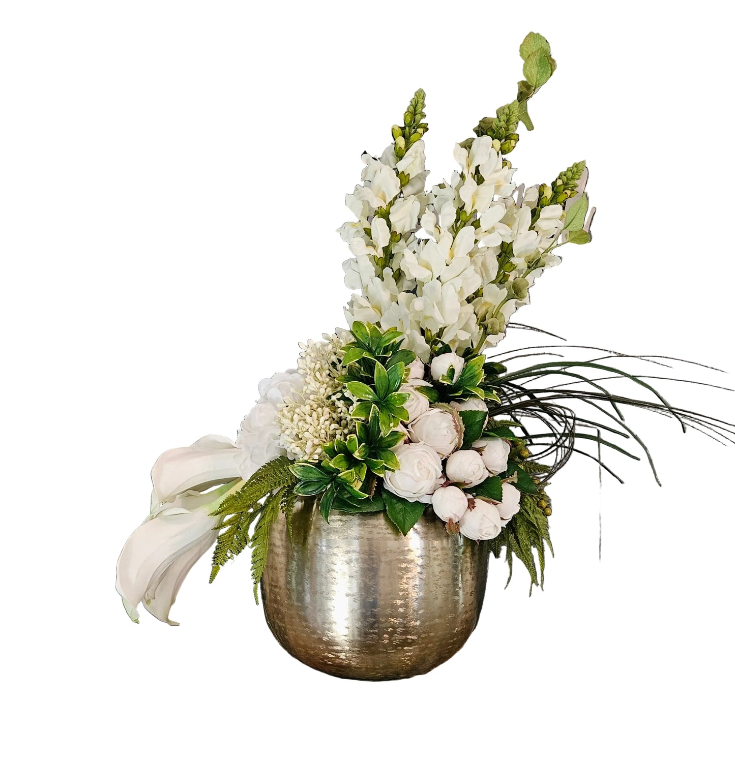Asymmetrical Arrangement with Snapdragons and Calla Lilys