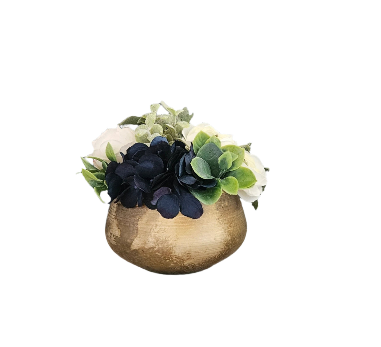 Sit Around With Navy Hydrangea and Cream Ranunculus