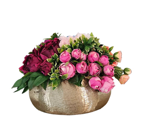 Colorful Centerpiece in Gold Metal Bowl