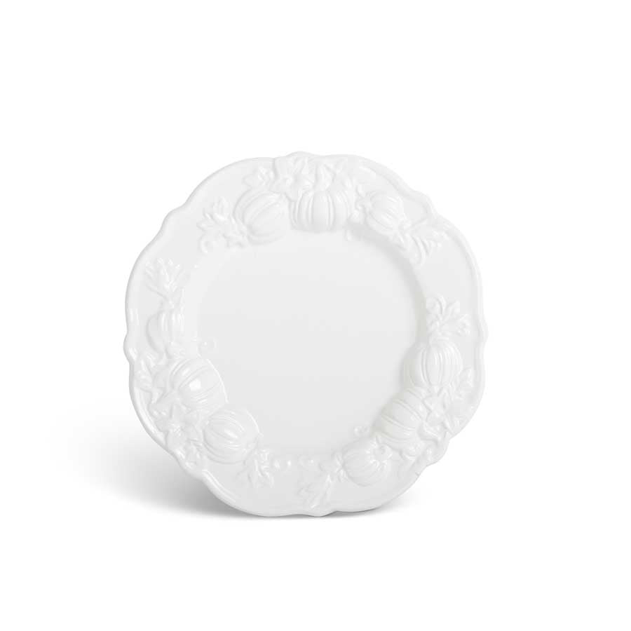 White Dolomite Salad Plate with Embossed Pumpkins