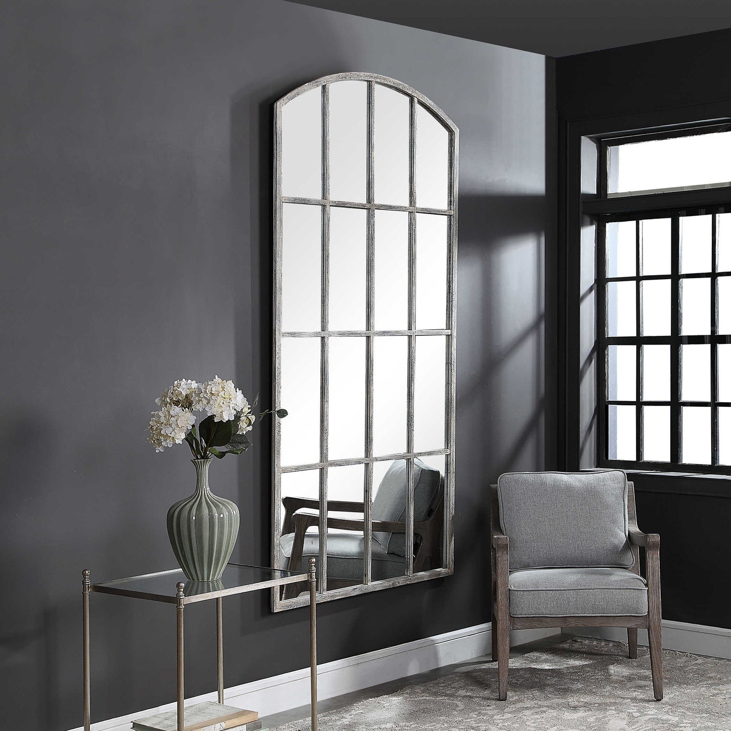 Ivory Pane Floor Mirror