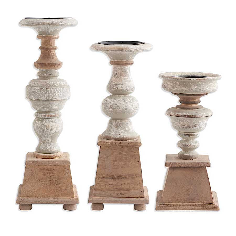 Wood Candleholders on Square Base, Set of 3