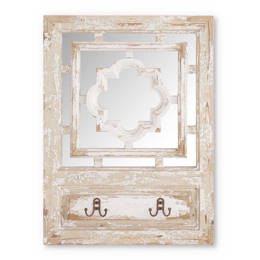 Distressed White Wood Square Framed Mirror