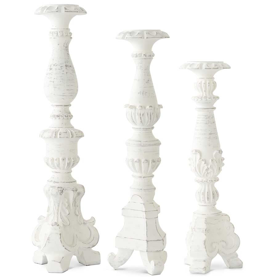 Whitewashed Decorative Candleholders, Set of 3