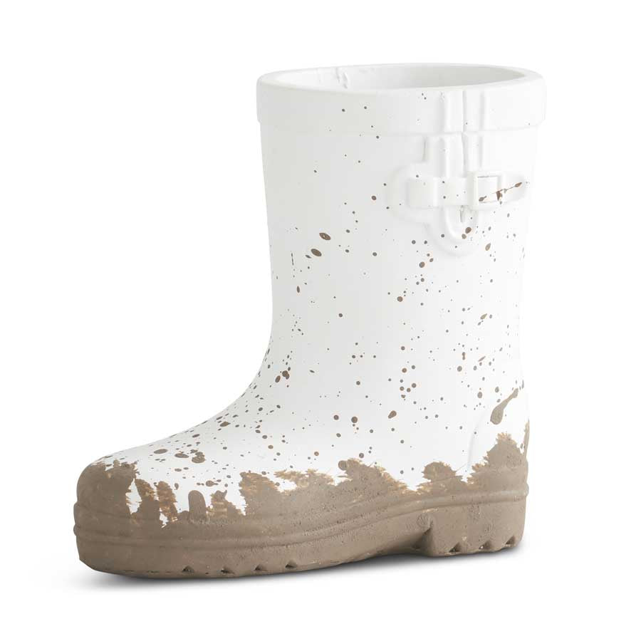 White Resin Rainboot Planter, Small