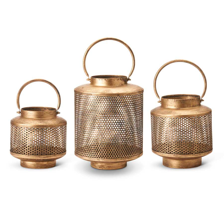 Gold Metal Mesh Hurricane Lantern (Various Sizes)