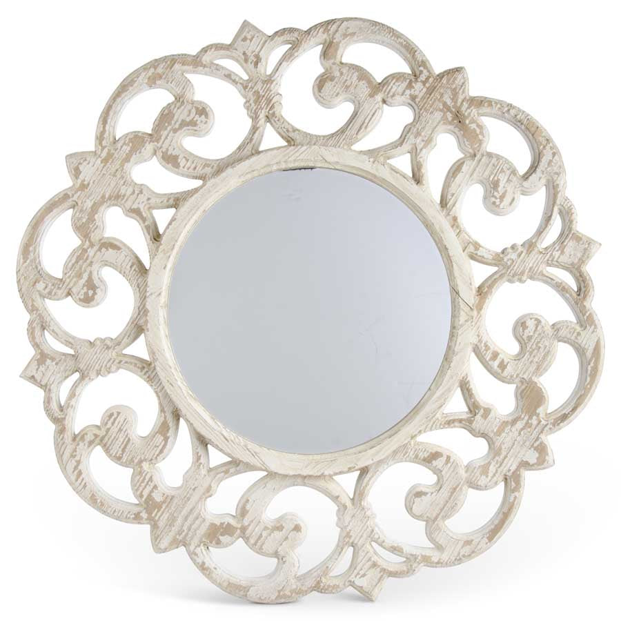 Wooden Whitewash Scroll Mirror