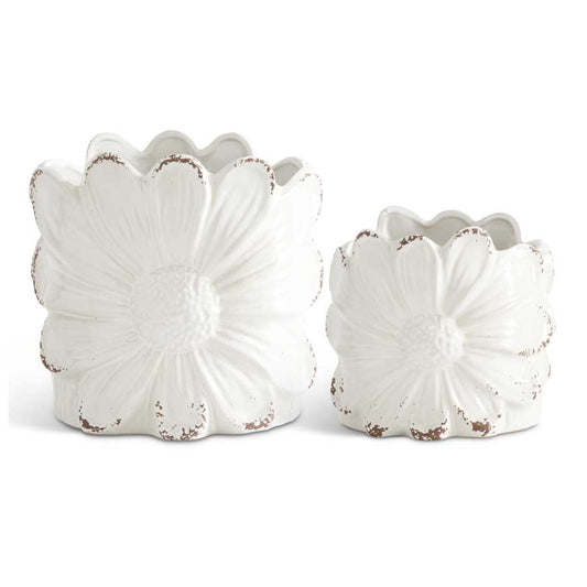 Distressed White Ceramic Daisy Pot (Various Sizes)
