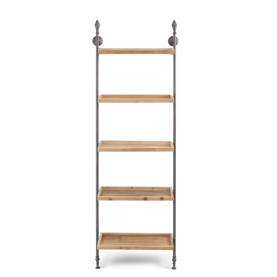 5-Tier Dark Metal with Fir Wood Wall Shelf