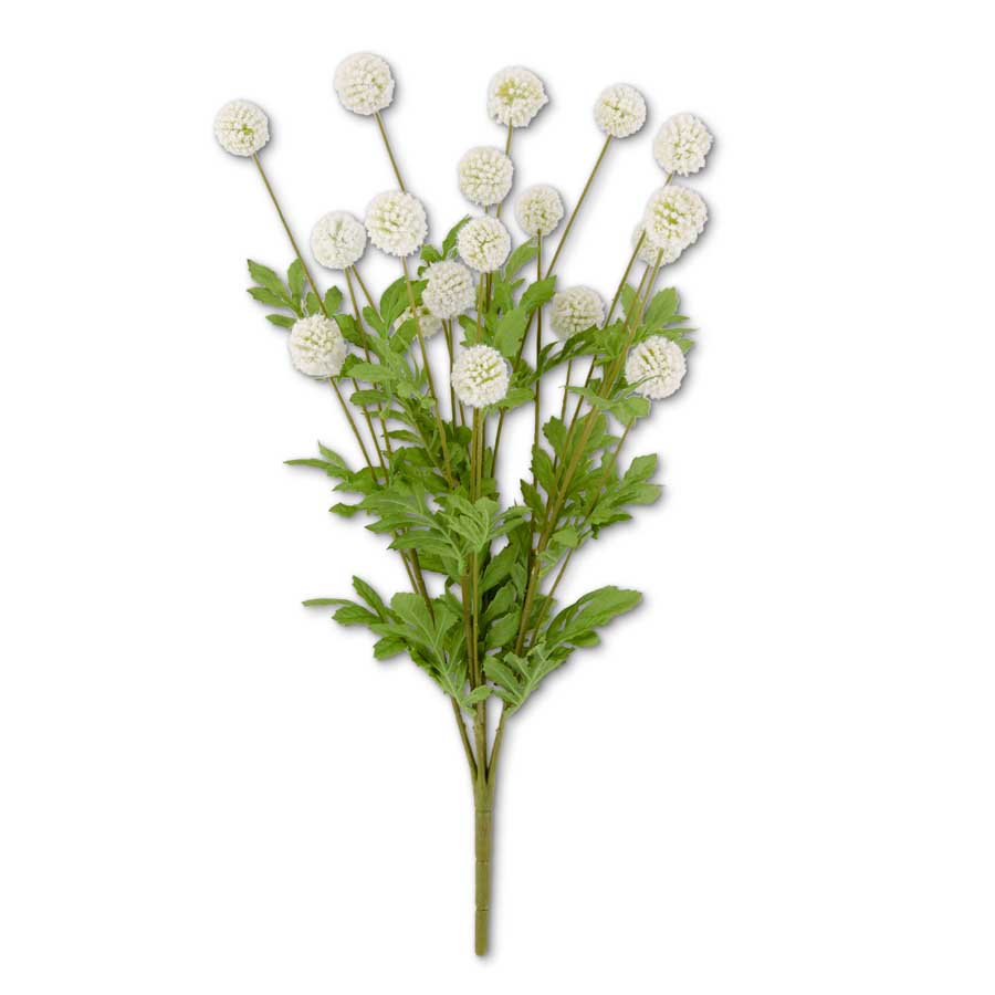 22" Mini Allium Bush with Foliage, White