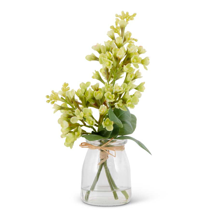 9.25" Lilac in Glass Vase with Faux Water, Green