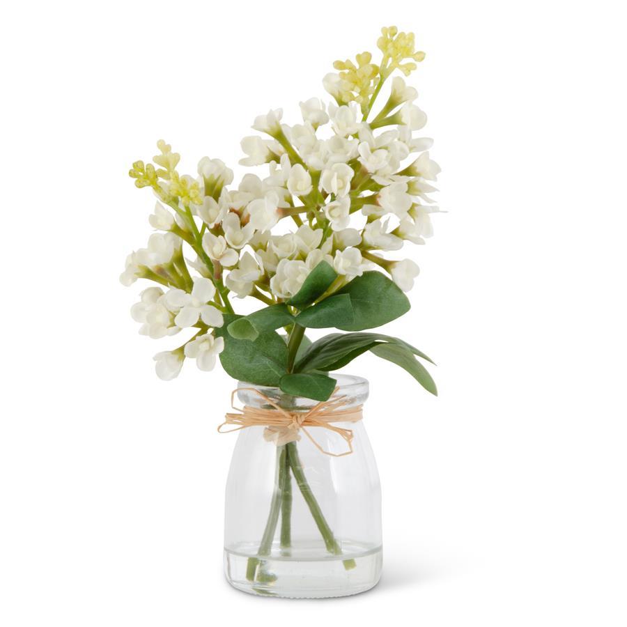 9.25" Lilac In Glass Vase With Faux Water, White