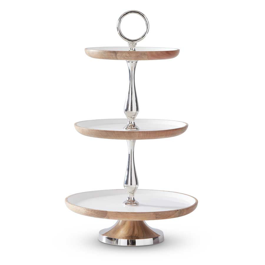 Mango Wood and Enamel 3-Tiered Tray Stand