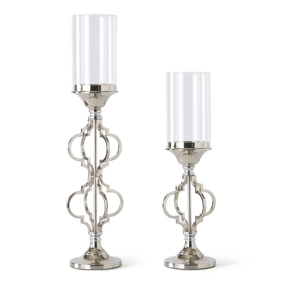 Silver Metal Moroccan Taper or Pillar Candleholders, Set of 2