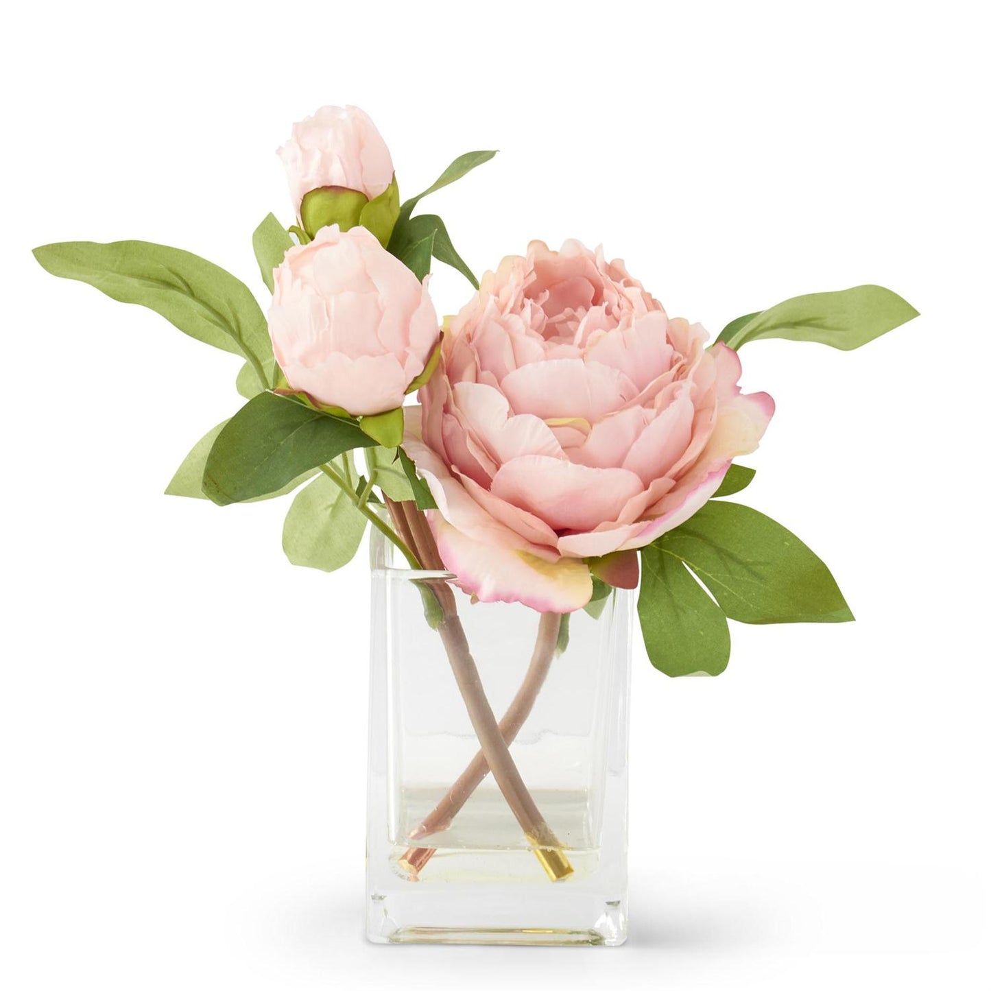 10" Pink Peony Premade in Square Glass Pot