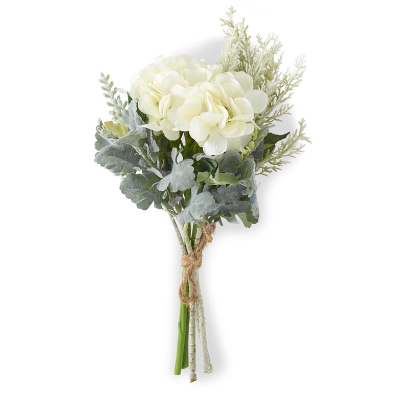 11.5" White Hydrangea Bundle with Soft Green Foliage