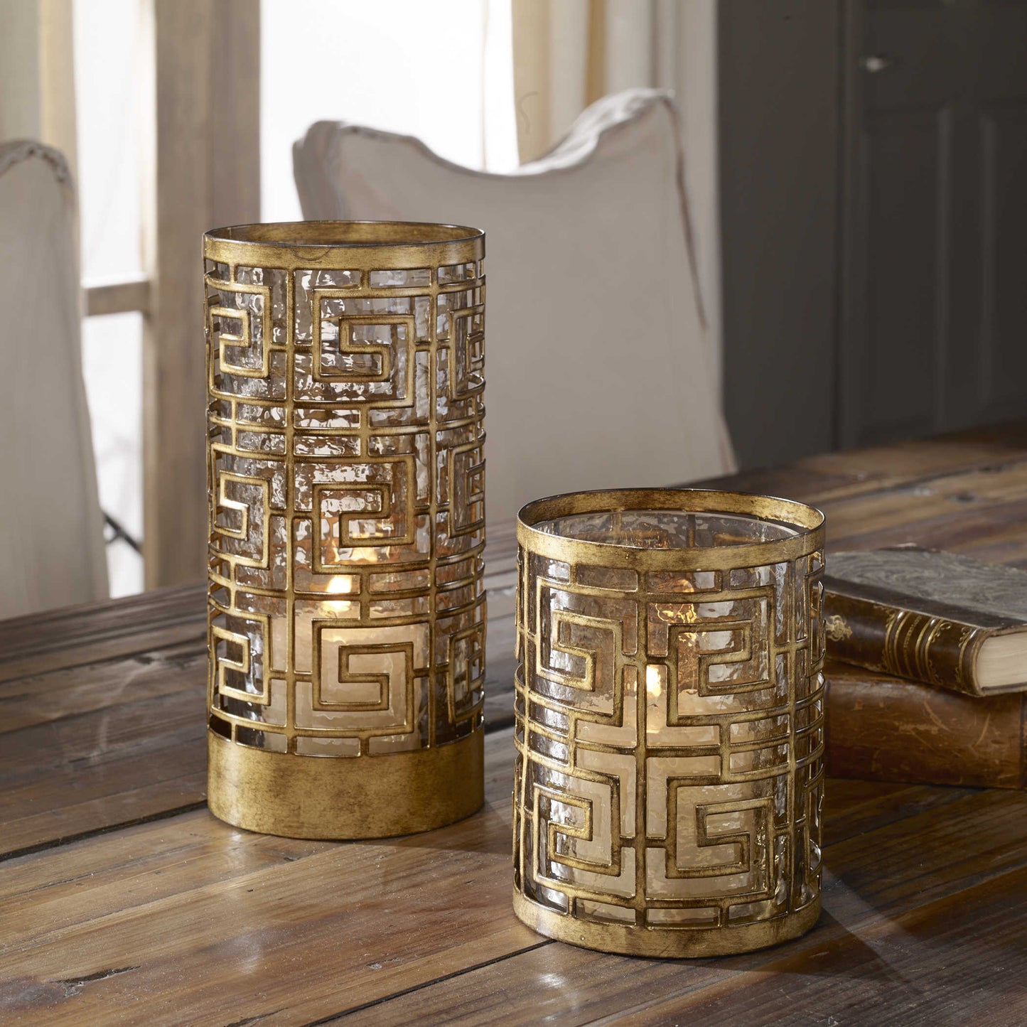 Ruhi Hurricane Candleholders, Set of 2 (candles included)