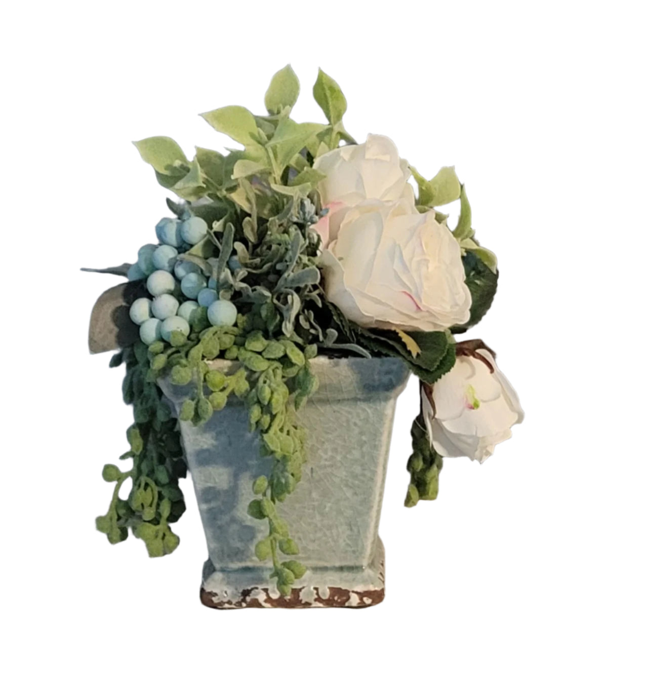 8" Tall Blue and Cream Floral⁹