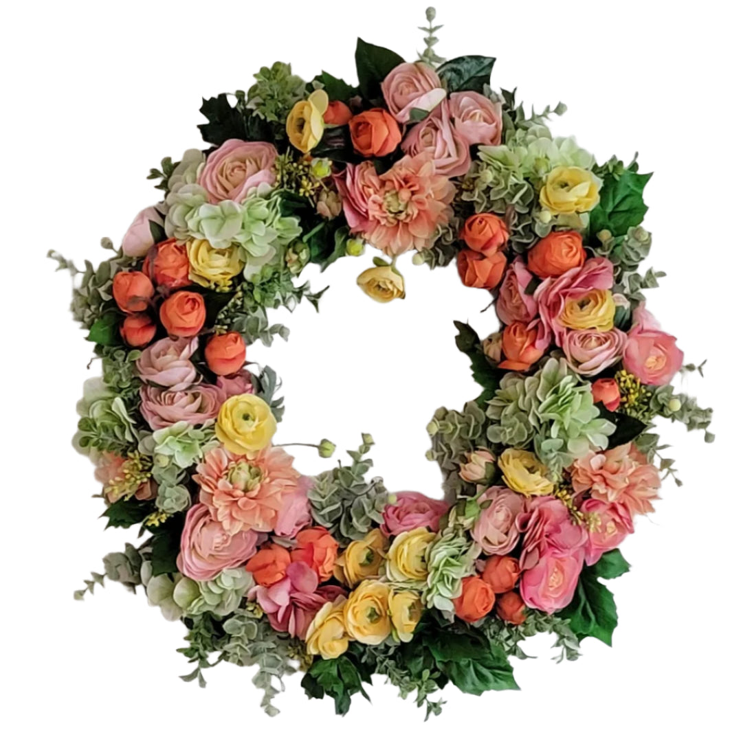 24" Everyday Wreath With Orange And Pink