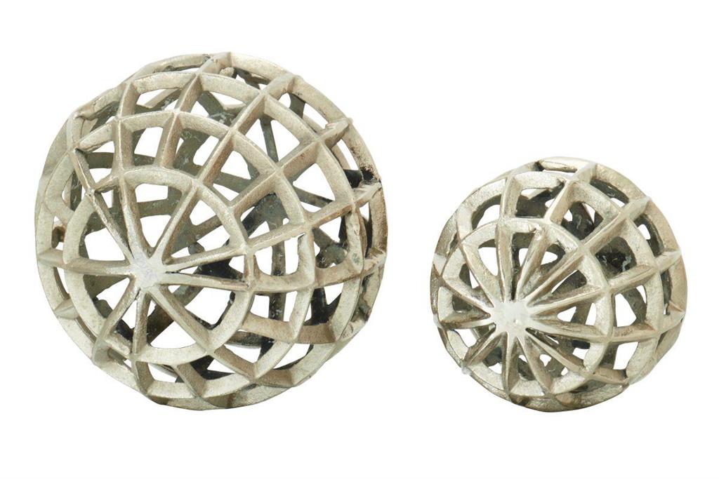 Silver Geometric Aluminum Orbs, Set of 2