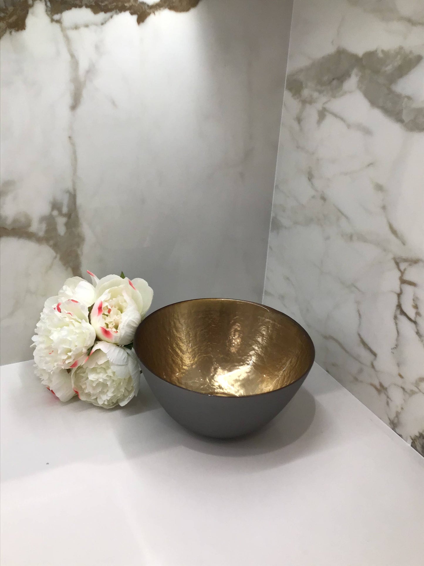 Salad Bowl Gold and Grey Brushed Design