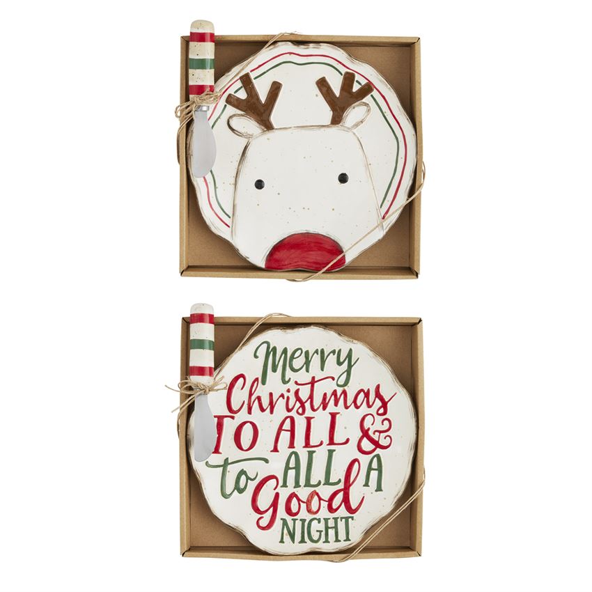 Christmas Cheese Plate & Spreader (Various Styles)