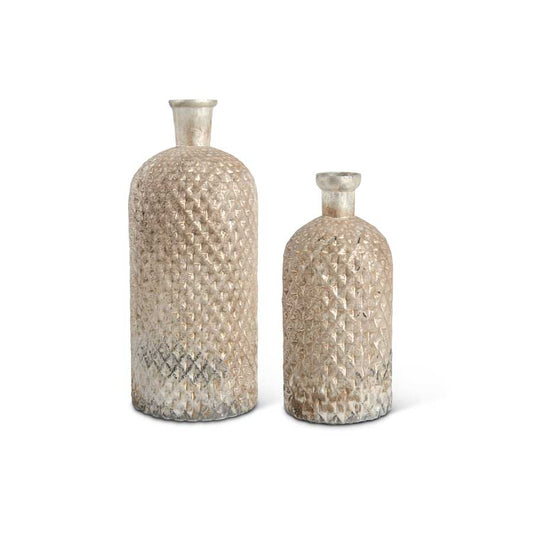 Matte Finished Diamond Cut Mercury Glass Bottle Vase, Mocha Gold (Various Sizes)