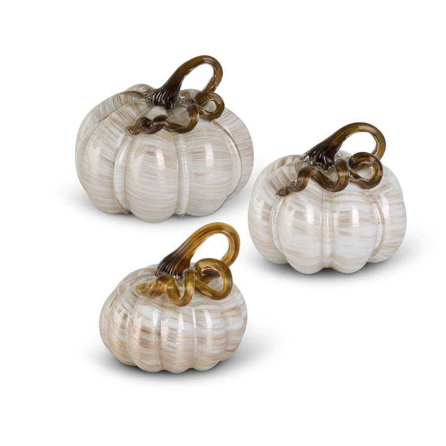 Cream and Gold Handblown Glass Pumpkin (Various Sizes)