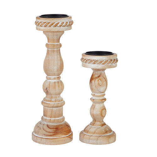 Wooden Twist Candle Holder, Set of 2