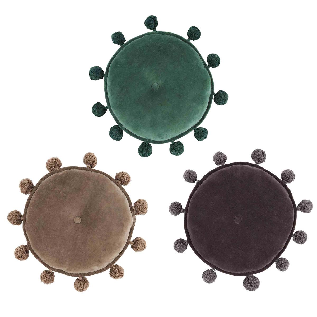 Round Velvet Pom Pillow (Various Colors)