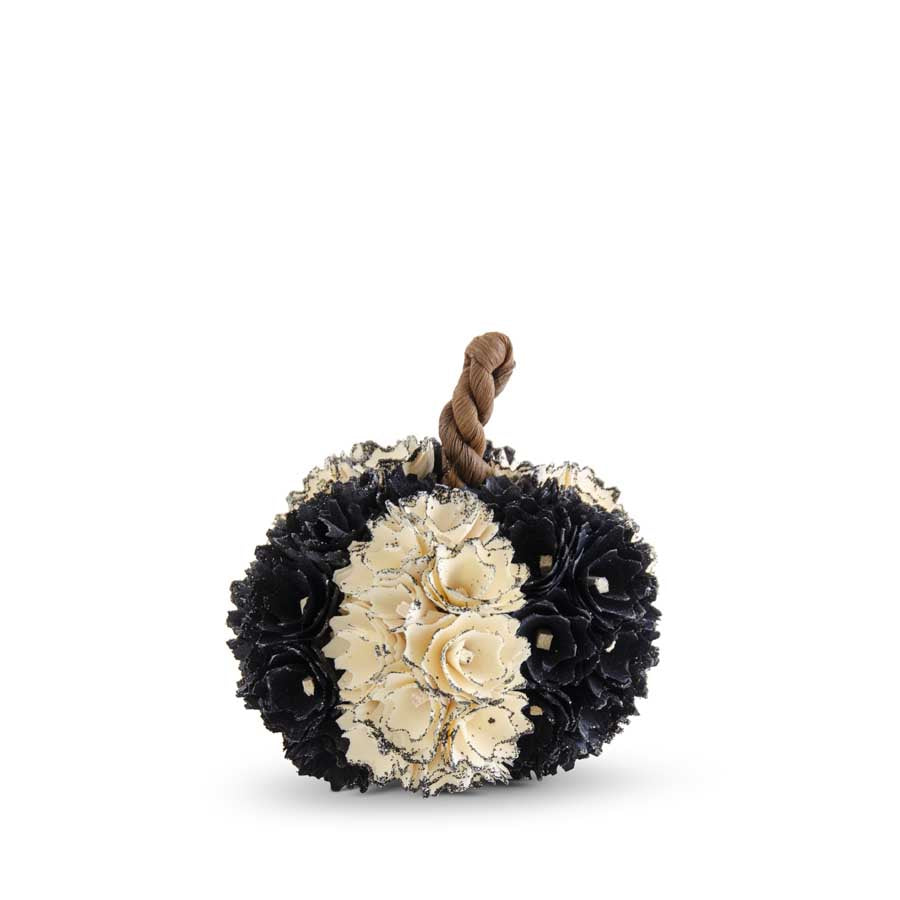 Cream & Black Shaved Wood Pumpkin