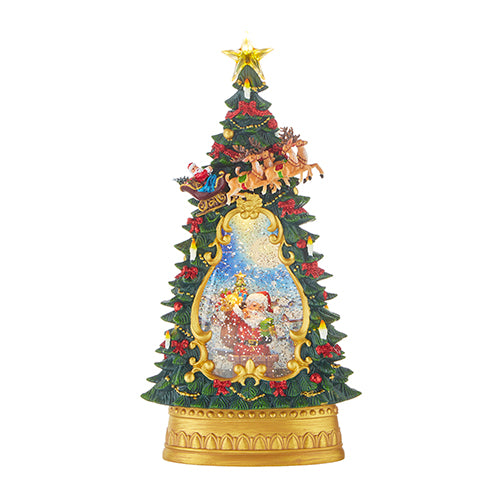 Santa in Chimney Lighted Water Tree 13.75"