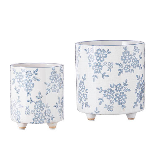 Blue Floral Transferware Pot (Various Sizes)