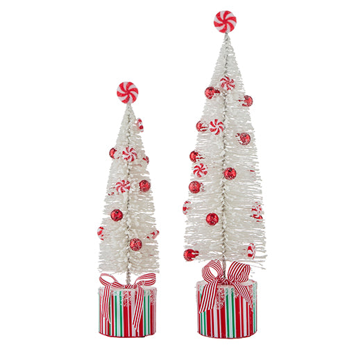 Peppermint Bottle Brush Tree on a Present (Various Sizes)