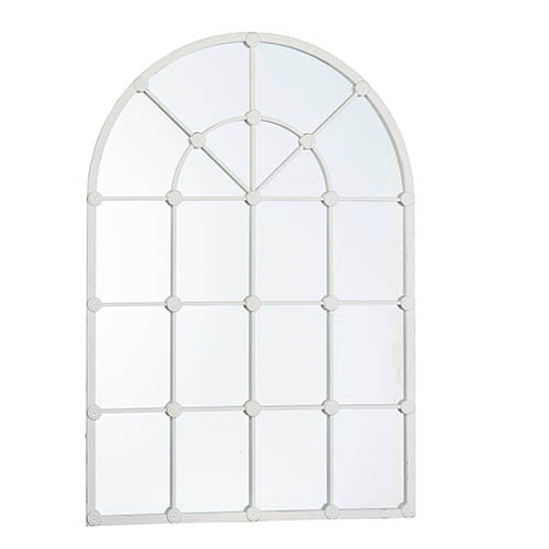 Distressed White Arched Windowpane Mirror