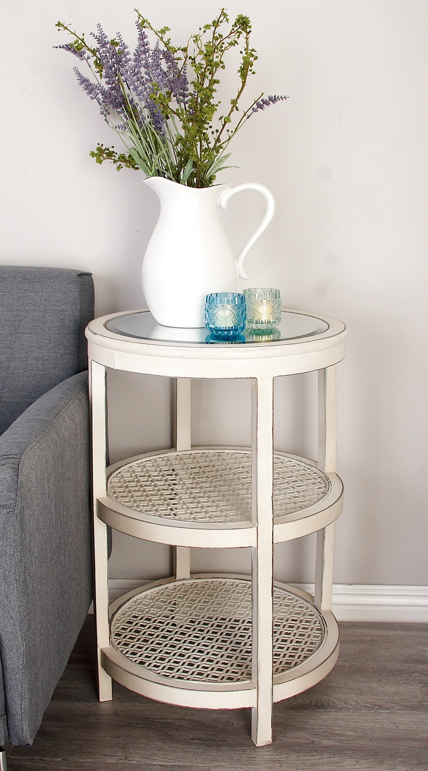 Wood & Mirror White Accent Table