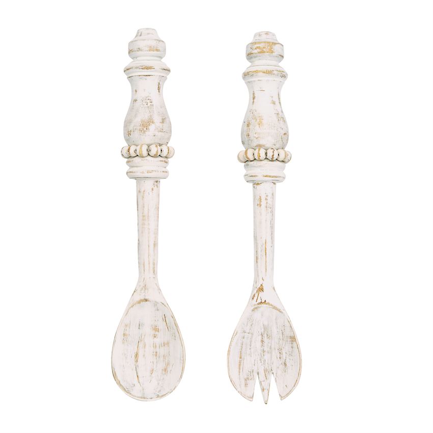 Beaded Wood Serving Utensils Set