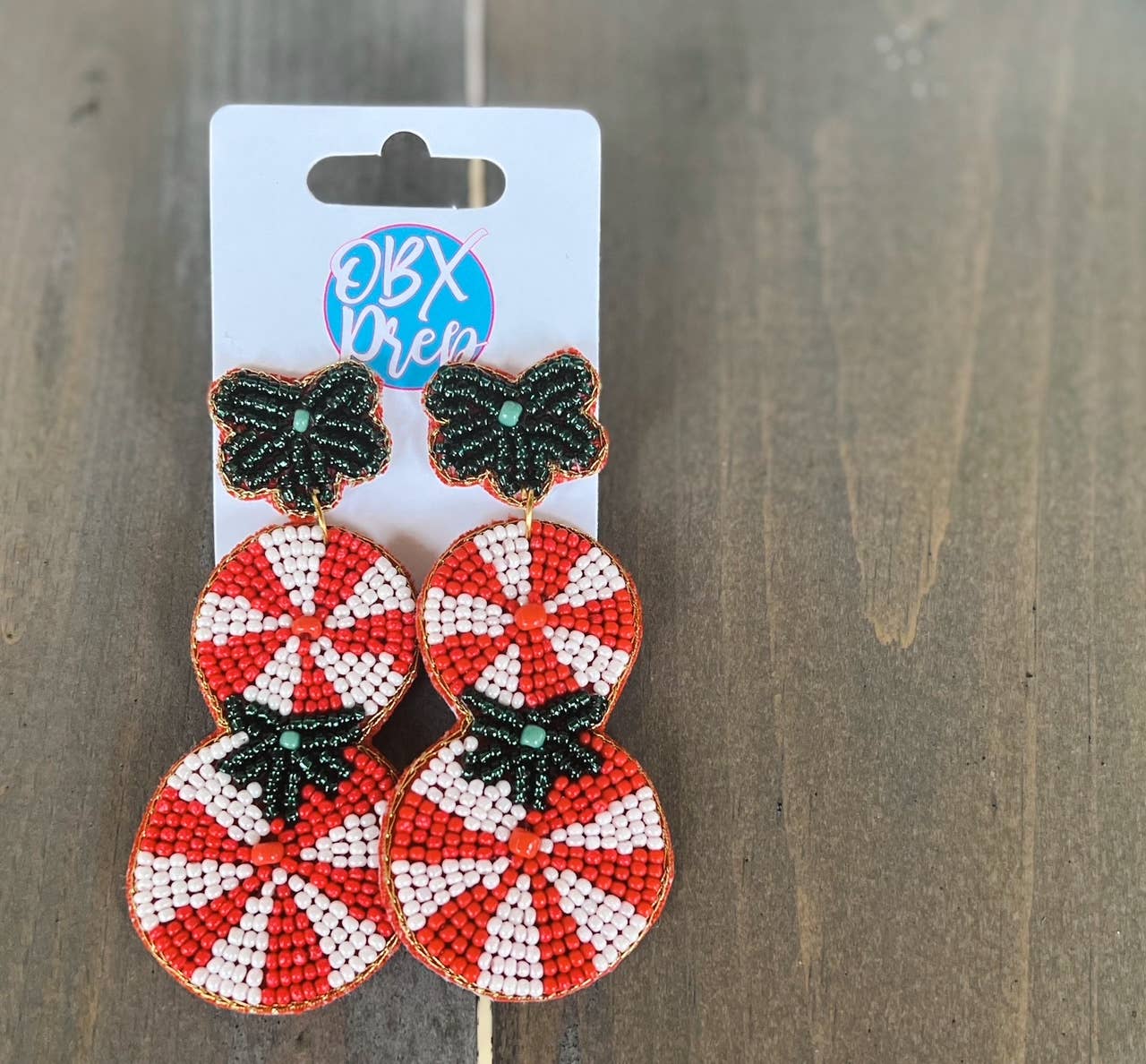 Christmas Beaded Peppermint Candy Dangle Earrings
