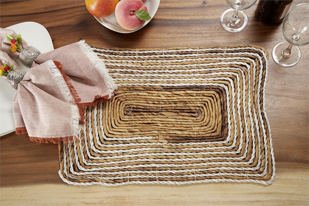 Rectangular Striped Banana Leaf Placemat, Set of 4