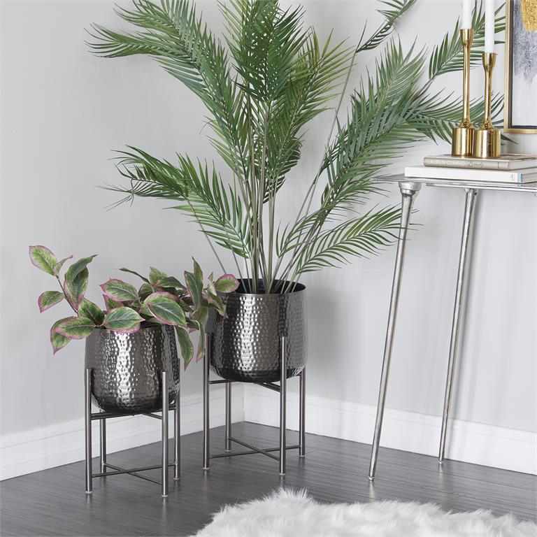 large silver indoor planter Hammered Black Metal Planter (Various Sizes) – The Mint Julep