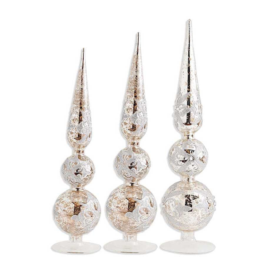 Mercury Glass Tabletop Finial with Rhinestones (Various Styles)
