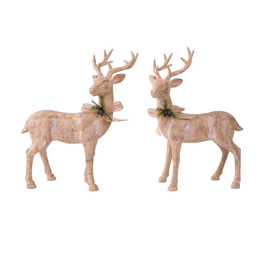 Large Resin Wood Reindeer with Bow (Various Styles)