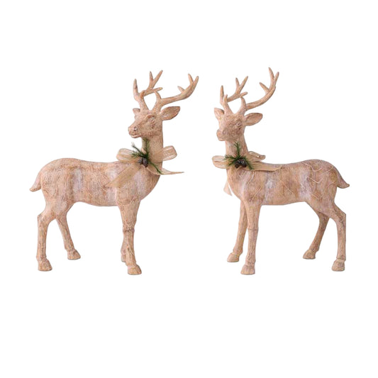 Large Resin Wood Reindeer with Bow (Various Styles)
