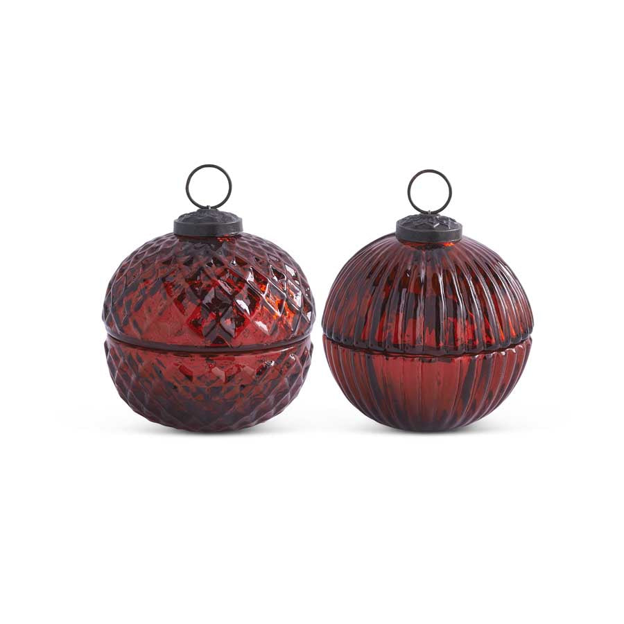 Small Mercury Glass Lidded Ornament Candle, Red (Various Styles)