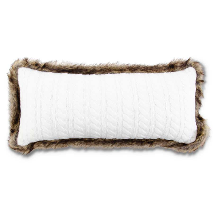 White Cable Knit Pillow with Brown Fur Trim (Various Styles)