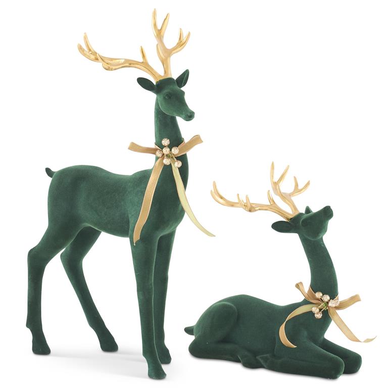 Dark Green Velvet Deer with Gold Antlers and Bow (Various Styles)