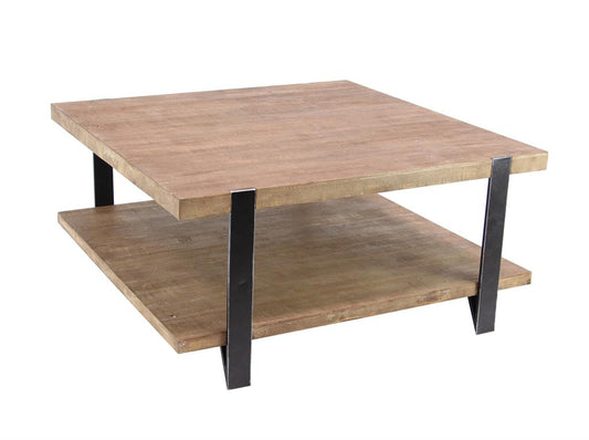 Square Wood and Metal Coffee Table
