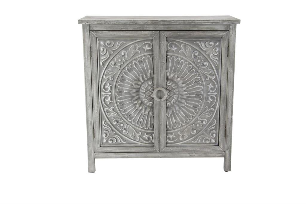 Gray Washed Metal & Wood Cabinet
