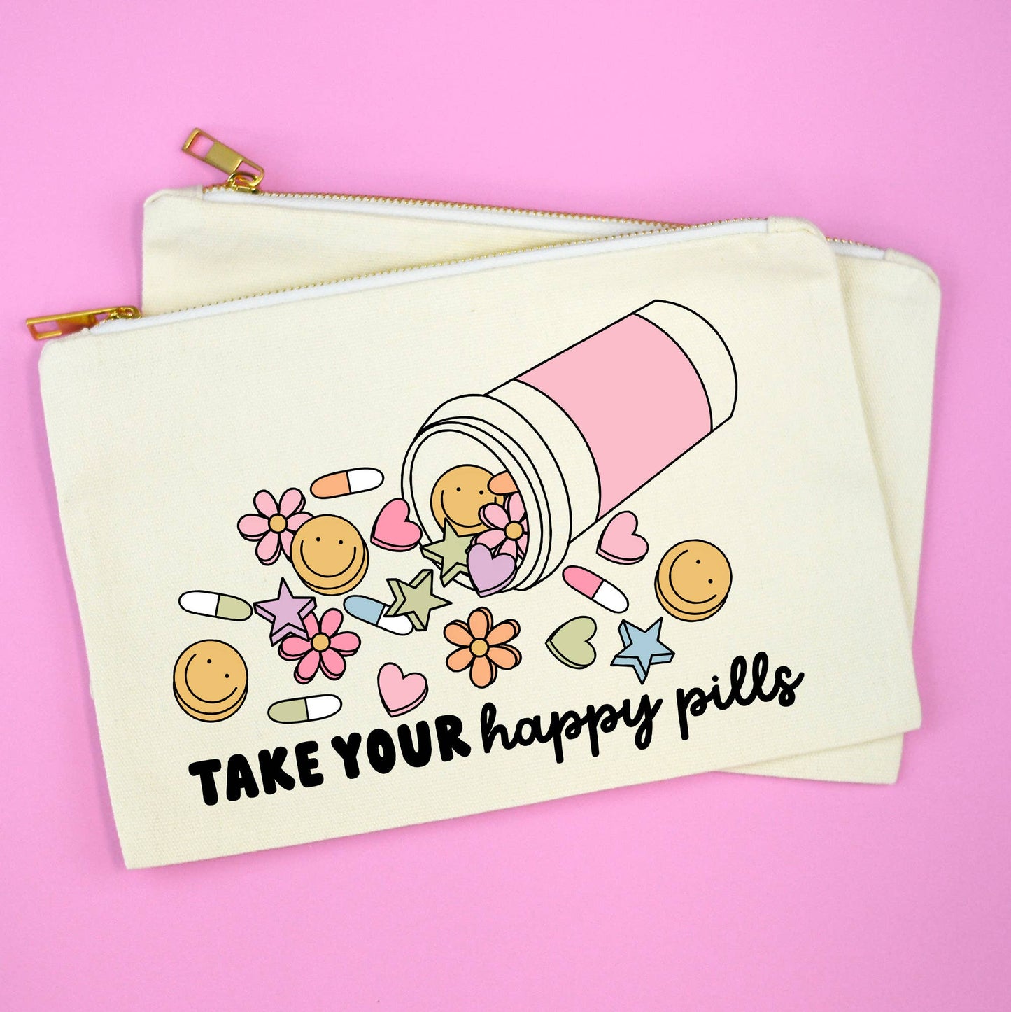 Take Your Happy Pills Cosmetic Bag, Makeup Bag