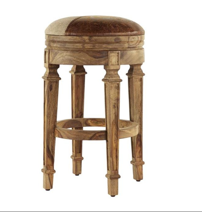 Brown Wood & Fabric Rustic Bar Stool